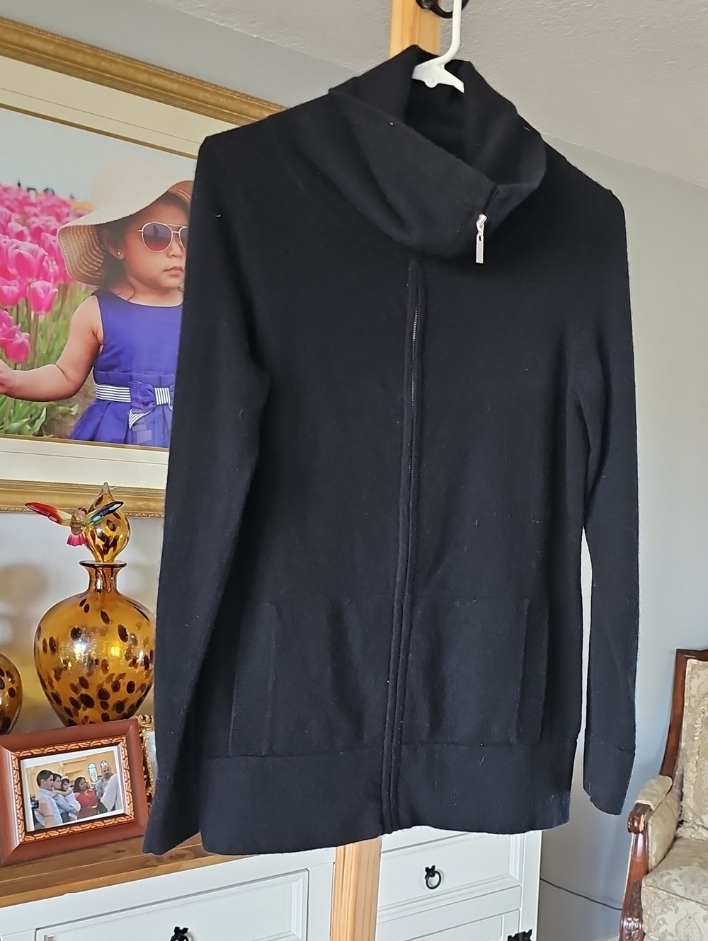 Black Zip-Up Funnel Neck Women's Sweater